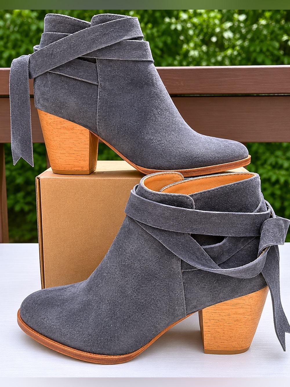 Huma Blanco Gray Suede Wrap Tie Ankle Boots Block Heel Women’s EU 36 US 6